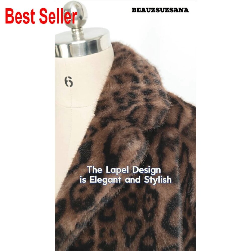 Leopard Print Faux Fur Cropped Jacket Y2K Retro Chic Outerwear with Pockets - Picture 8 of 8